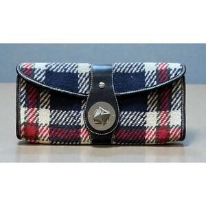 Vtg Kate Spade Ava Clutch Mackinac Plaid Tweed Red Blue Preppy Classic Luxury